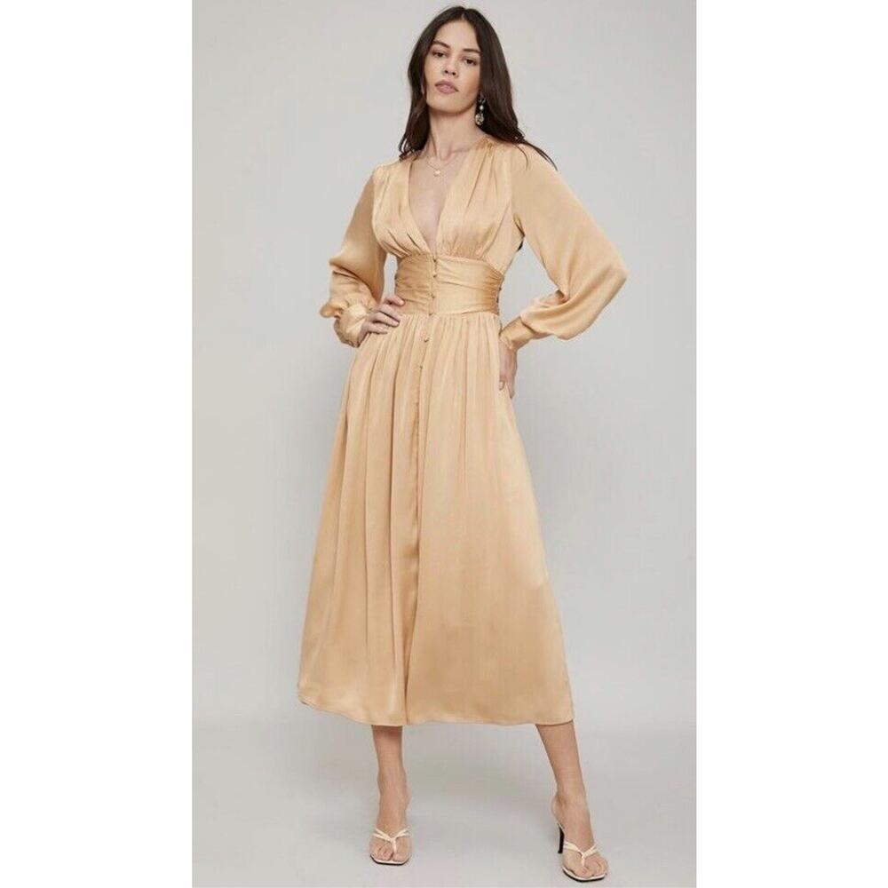 Shien Premium Dress Formal Sz S Chiffon Evening Wedding Guest Deep V Elegant NWT - Picture 3 of 16